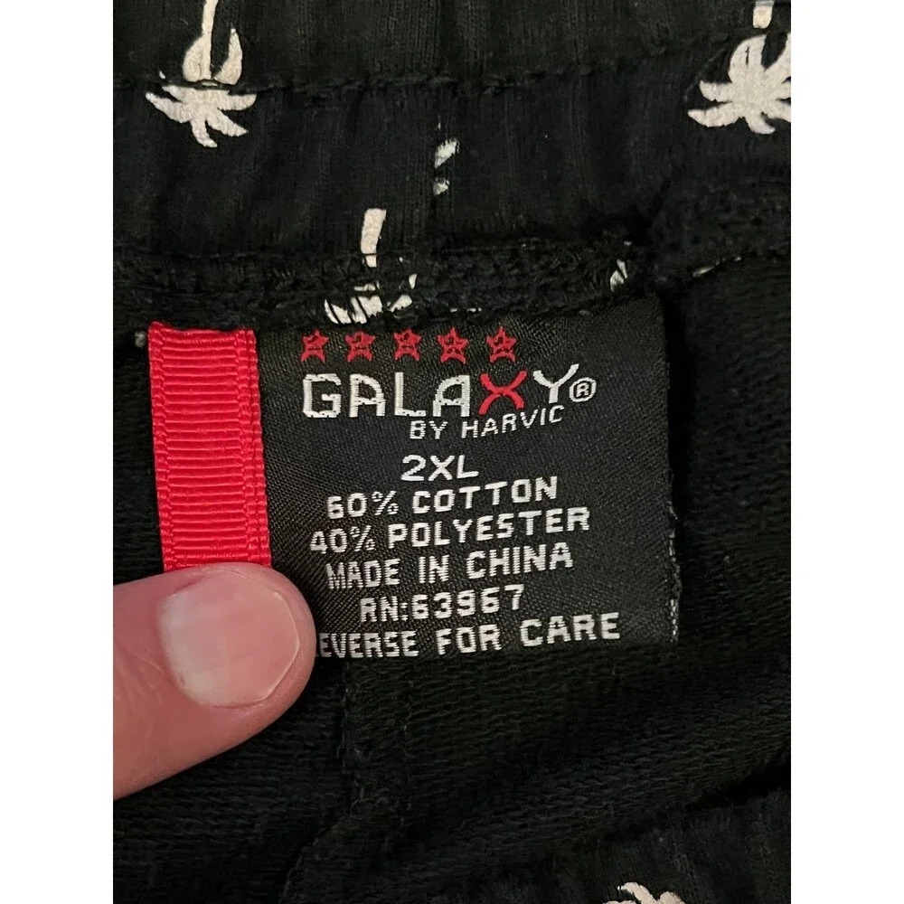 Galaxy by Harvic Shorts Mens 2XL Black Palm Tree Print Drawstring Pockets Summer
